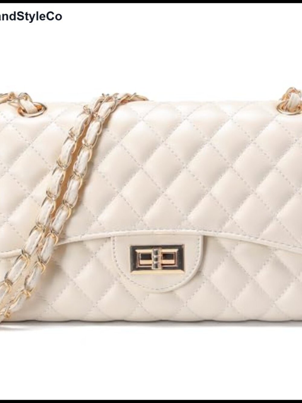 Quilted Vegan Leather Crossbody Bag w/ Chain Strap Satchel Purse for Women